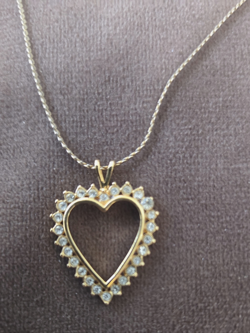 Golden Heart Surrounded by Clear Crystals Pendant Necklace. Excel Cond.